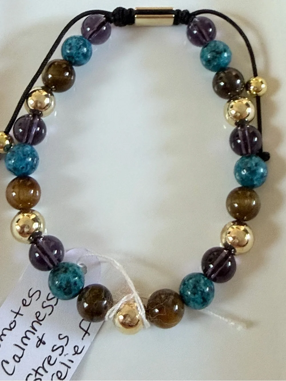Beaded Multicolor UNISEX Bracelet - Turquoise, Amethyst & Gold Accent